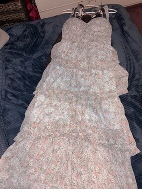 Astr Light Blue Floral Tiered Maxi Dress